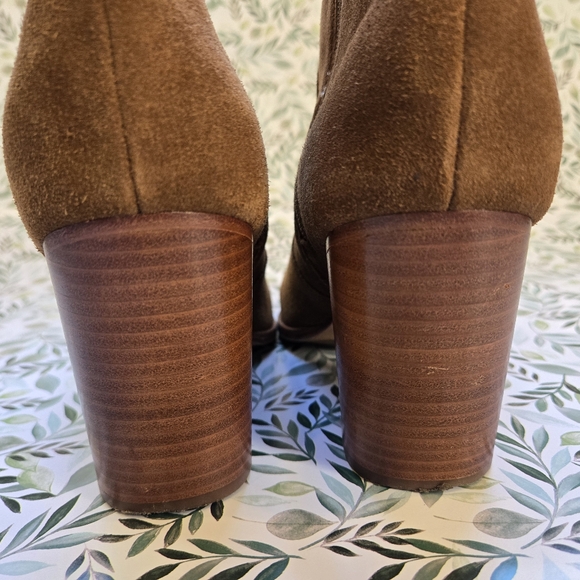 Soludos Emma Chesnut Suede Ankle Booties Tan Leather Block Heel Boots 9 - Picture 10 of 12